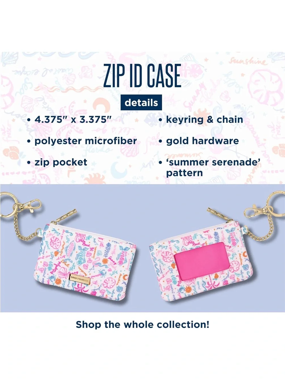 New Lilly Pulitzer Summer Serenade Zip ID Case in Pink & Blue